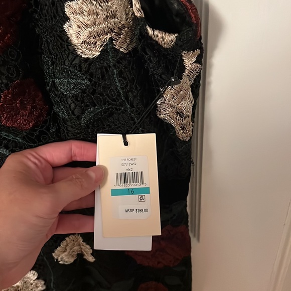 Ivanka Trump Sleeveless Dark Floral Lace Dress with Velvet Trim - Picture 5 of 8